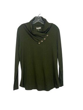 Bulotus‎ Long Sleeve Cowl Neck Top Shirt Large Olive Green New Button Accents